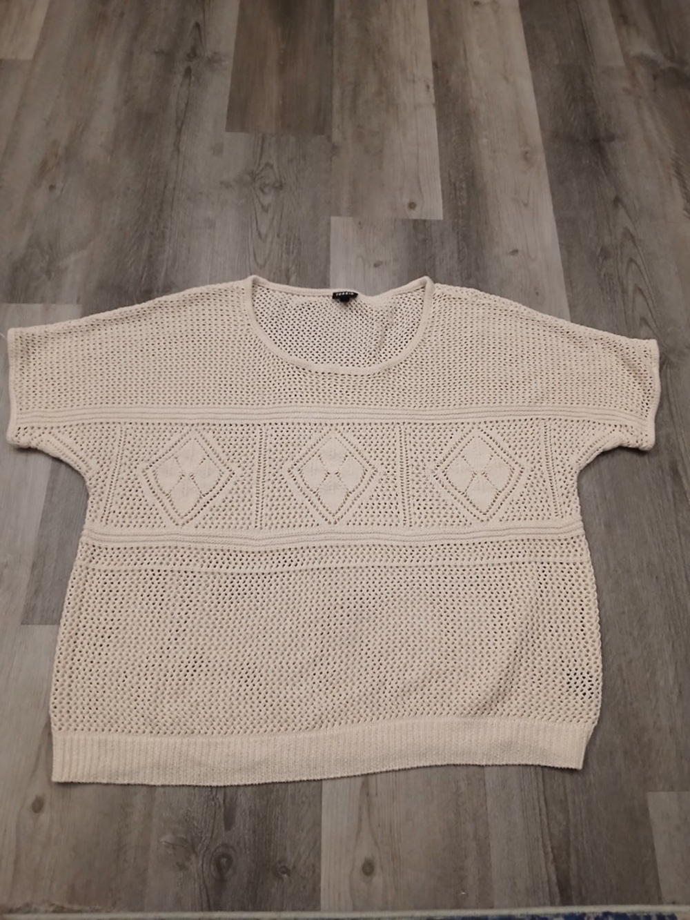 torrid Cream Open-Knit Short Sleeve Sweater